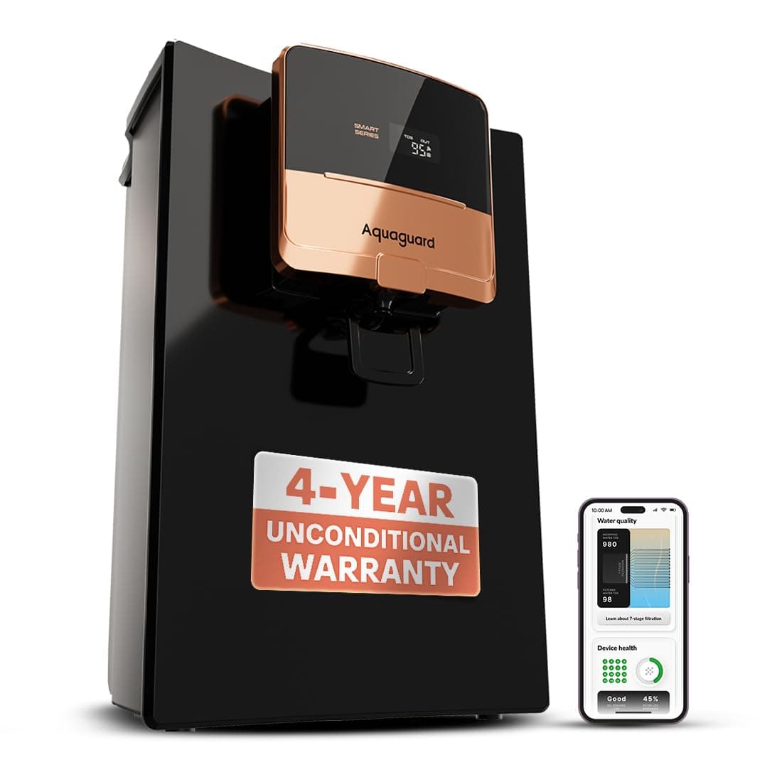 Aquaguard Enrich Ritz Pro RO+UV+Copper+Alkaline Water Purifier | India’s 1st 4-Year Unconditional Warranty|Smart Purifier & TDS Display|Stainless Steel Tank|No AMC Required|Zero Hidden Costs